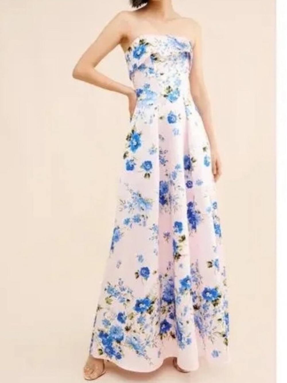 If By Sea Strapless Floral Maxi Dress with Blue Blooms Sz M medium